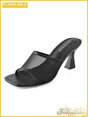 Womens Mule Heels Chunky Kitten Heeled Sandals Mesh Slip On Square Toe Pumps